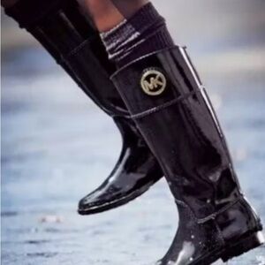 Michael Kors Stockard Tall Glossy Black Rubber Rain Boots Sz7 Outdoor Preppy